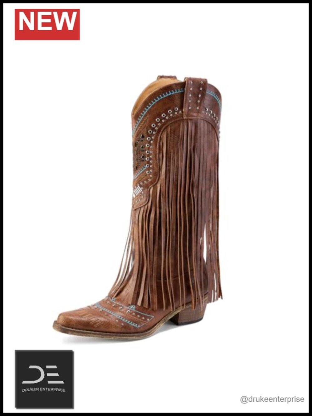 Women's Fringe Cowboy Boots Pull On Mid Calf Embroidered Chunky Heel Boot